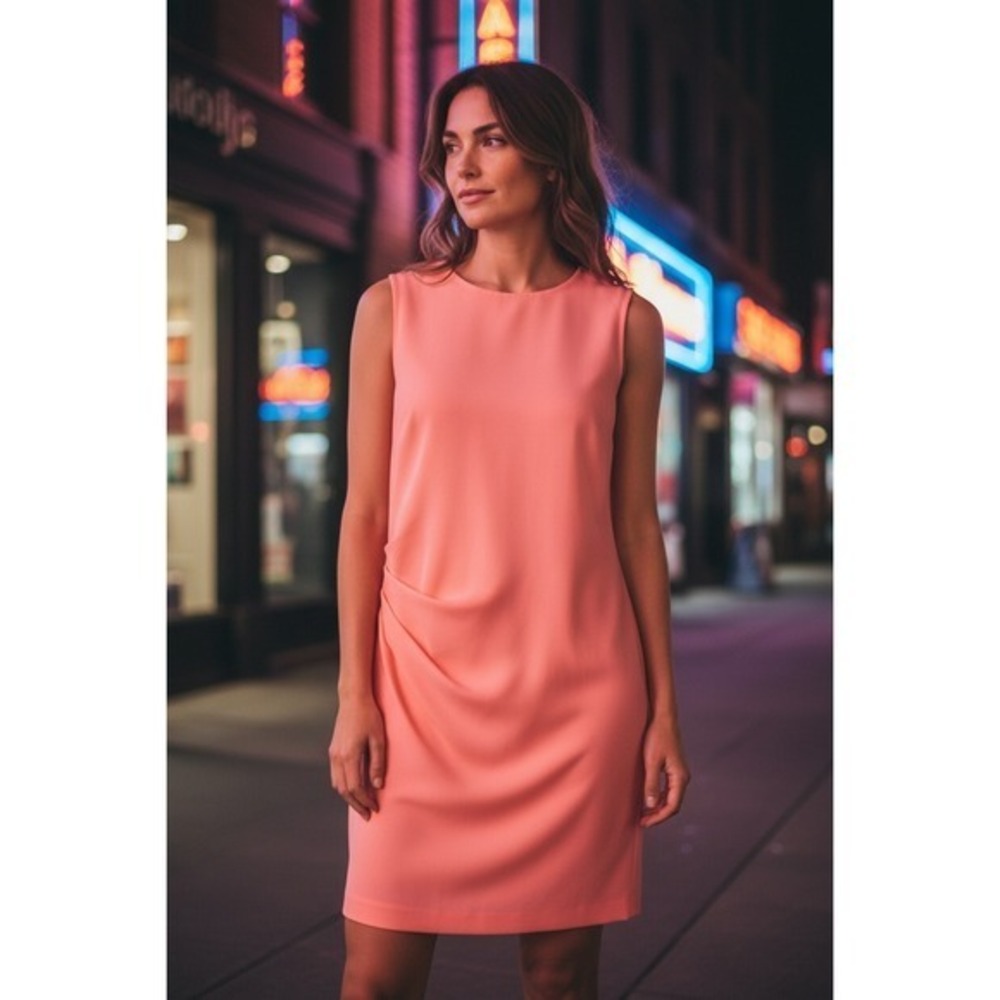 House of Dagmar Peachy Pink Side Ruched Sleeveless Sheath Dress Sz 36 US 4 S
